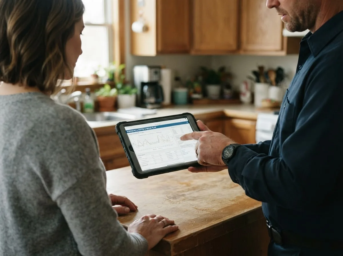 HVAC technician inspecting a heating & cooling system in Savannah, GA